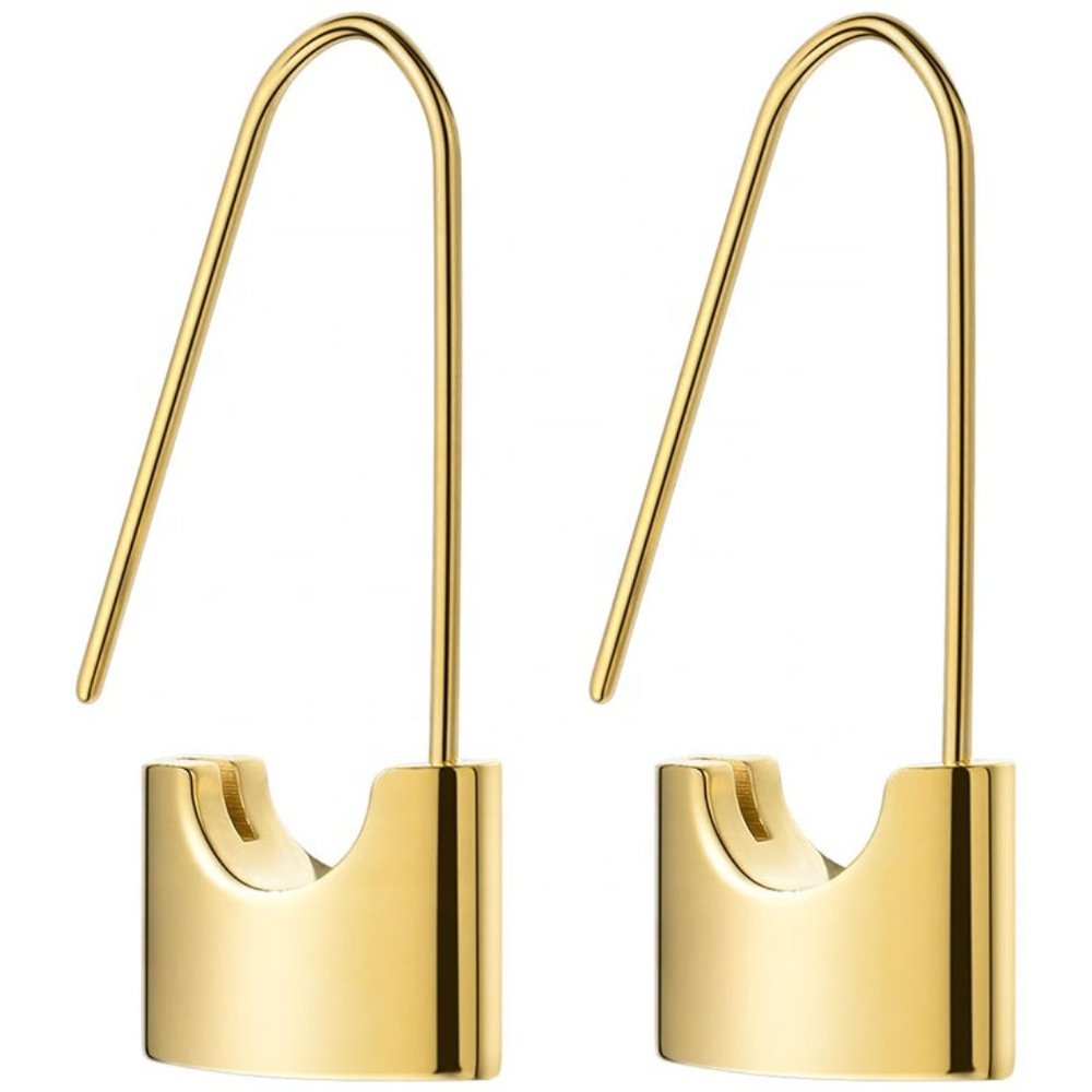 NEW 18K Gold Stainless Steel Lock Earrings - Picture 3 of 5
